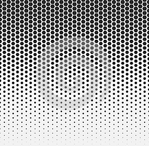 Vector halftone abstract background, black white gradient gradation. Geometric mosaic hexagon shapes monochrome pattern