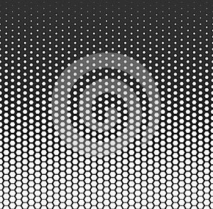 Vector halftone abstract background, black white gradient gradation. Geometric mosaic hexagon shapes monochrome pattern