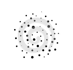 Vector halftone abstract sphere of black random dots on white background, spot of circles, vector design element