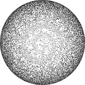 Vector halftone abstract sphere of black random dots on white background, vector design element.