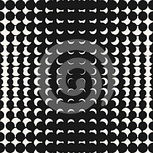 Vector halftone circles seamless pattern. Optical illusion effect background