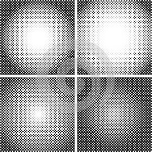 Vector halftone Dot Textures set. A set of 4 halftone frame patterns. Analog halftone structure. Overlay vector