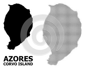 Vector Halftone Mosaic and Solid Map of Corvo Island