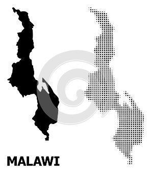 Vector Halftone Pattern and Solid Map of Malawi