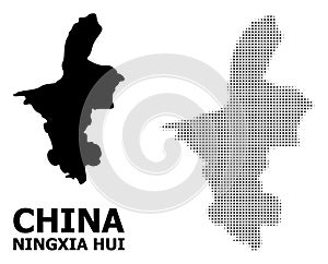 Vector Halftone Pattern and Solid Map of Ningxia Hui Region