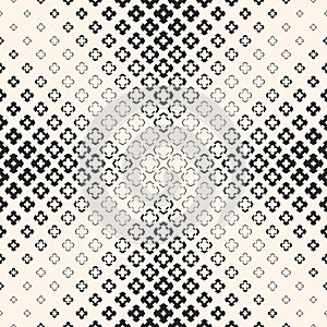 Vector halftone texture, seamless pattern with floral shapes, crosses