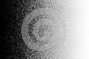 Vector halftone transition pattern made of dots with random size circles.