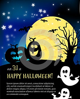 Vector Halloween card with pumpkins and ghosts