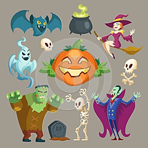 Vector Halloween characters, October holiday cartoon elements