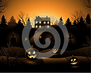 Vector Halloween haunted house background