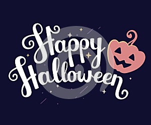 Vector halloween illustration with text happy halloween and ora