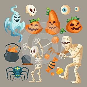 Vector Halloween objects, October holiday cartoon elements