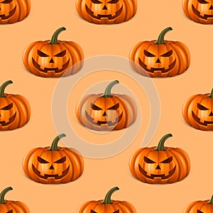 Vector Halloween Seamless Pattern with Funny Pumpkins. Cute Jack-o-lanterns, Carved Pumpkin Faces Backgrounds photo