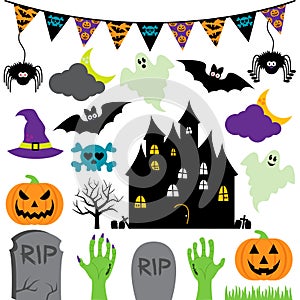 Vector Halloween Set with Scary and Cute Elements