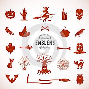 Vector Halloween Silhouettes, Icons or Symbols. Construction Elements for Labels, Invitations, Posters and Flyers.