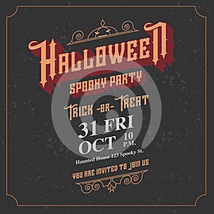 vector,Halloween spooky party invitation card with vintage ornament frame style on black background,Holiday card template