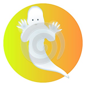 Vector halloween sticker with white friendly ghost and moon