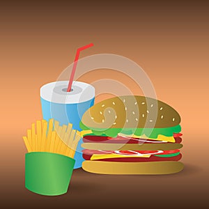 Vector hamburger, fries and drink eps10