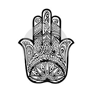 Vector hamsa hand drawn symbol. Decorative amulet in ethnic style for good luck and prosperity