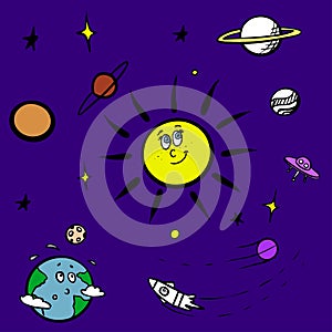 Vector of hand draw set of space icon, doodle