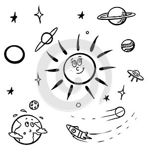 Vector of hand draw set of space icon, doodle