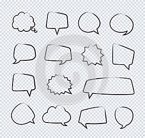 Vector hand draw stickers of speech bubbles line set on transparent background