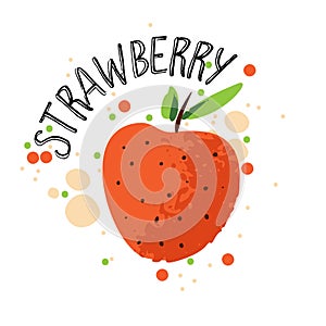 Vector hand draw strawberry illustration. Red strawberries with juice splash isolated on white background. Textured photo