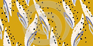Vector hand drawing abstract organic shapes seamless pattern. Unique large forms print. Simple yellow background. photo