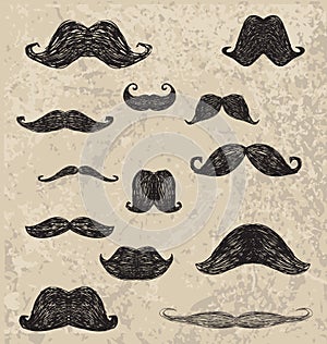 Vector hand drawing different hipster moustache