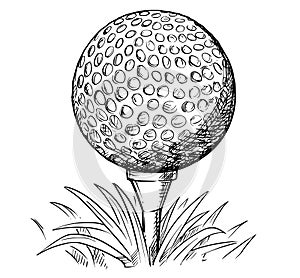 Vector Hand Drawing of Golf Ball on Tee
