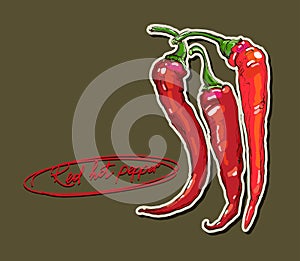 Vector hand drawing red hot peppers