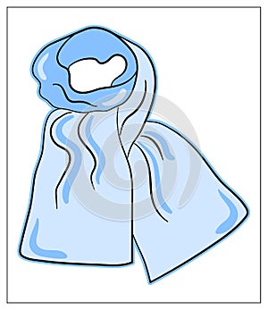 Vector hand drawing scarf. Womens fashion accessories. The blue cartoon object isolated on white background