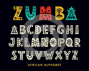 Vector Hand drawn African Tribal Font. Folk Scandinavian Script