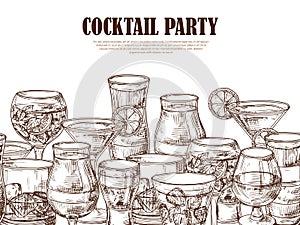 Vector hand drawn alcoholic drinks seamless background