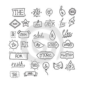 Vector hand drawn ampersands and catchwords.