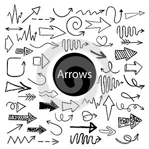 Vector hand drawn arrows doodles set isolated on white background