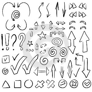 Vector hand drawn arrows set isolated on white