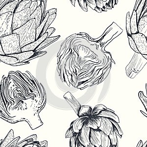 Vector hand drawn artichoke illustration. Food collection