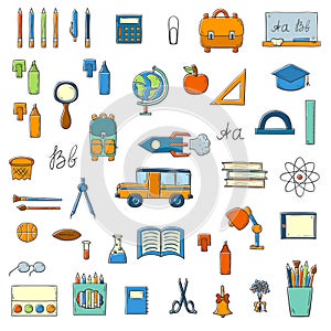Vector hand drawn back to school icons