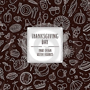 Vector hand drawn banner with Thanksgiving symbols and objects