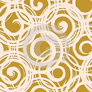 Vector drawn beige swirls mustard seamless pattern