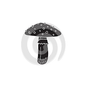 Vector hand drawn black fly agaric mushroom