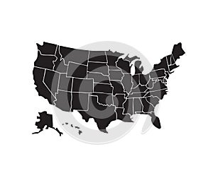 Vector hand drawn black USA states political map