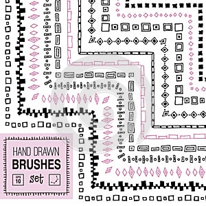 Vector hand drawn boho ornamental brushes set