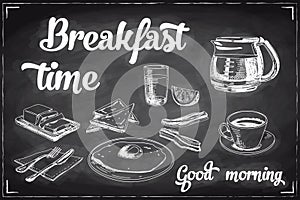 Vector hand drawn breakfast and branch background