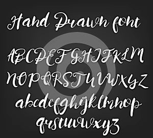 Vector hand drawn calligraphic font. Handmade calligraphy tattoo alphabet. ABC.English lettering, lowercase, uppercase