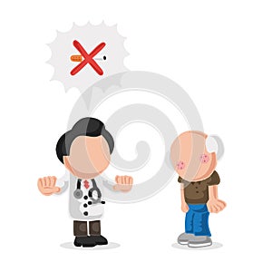 Vector hand-drawn cartoon of doctor telling old patient to quit