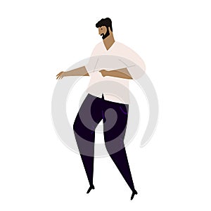 Vector hand drawn cartoon illustration of latino or white man dancing salsa, or merengue. Isolated on white background.