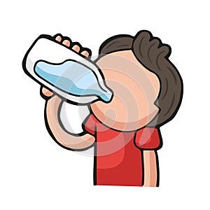 Vector hand-drawn cartoon of man drinking bottle of water