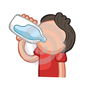 Vector hand-drawn cartoon of man drinking bottle of water